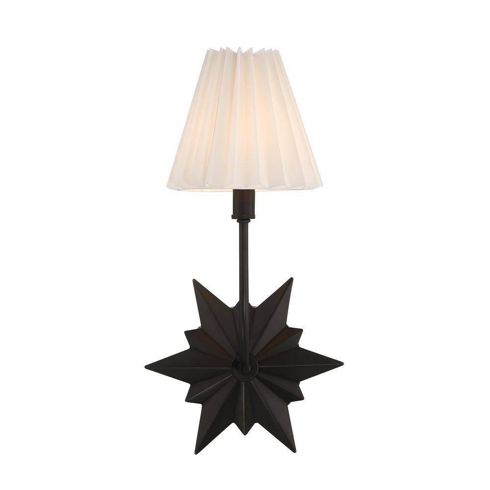 Black Tourmaline 1-Light Sconce with White Pleated Shade