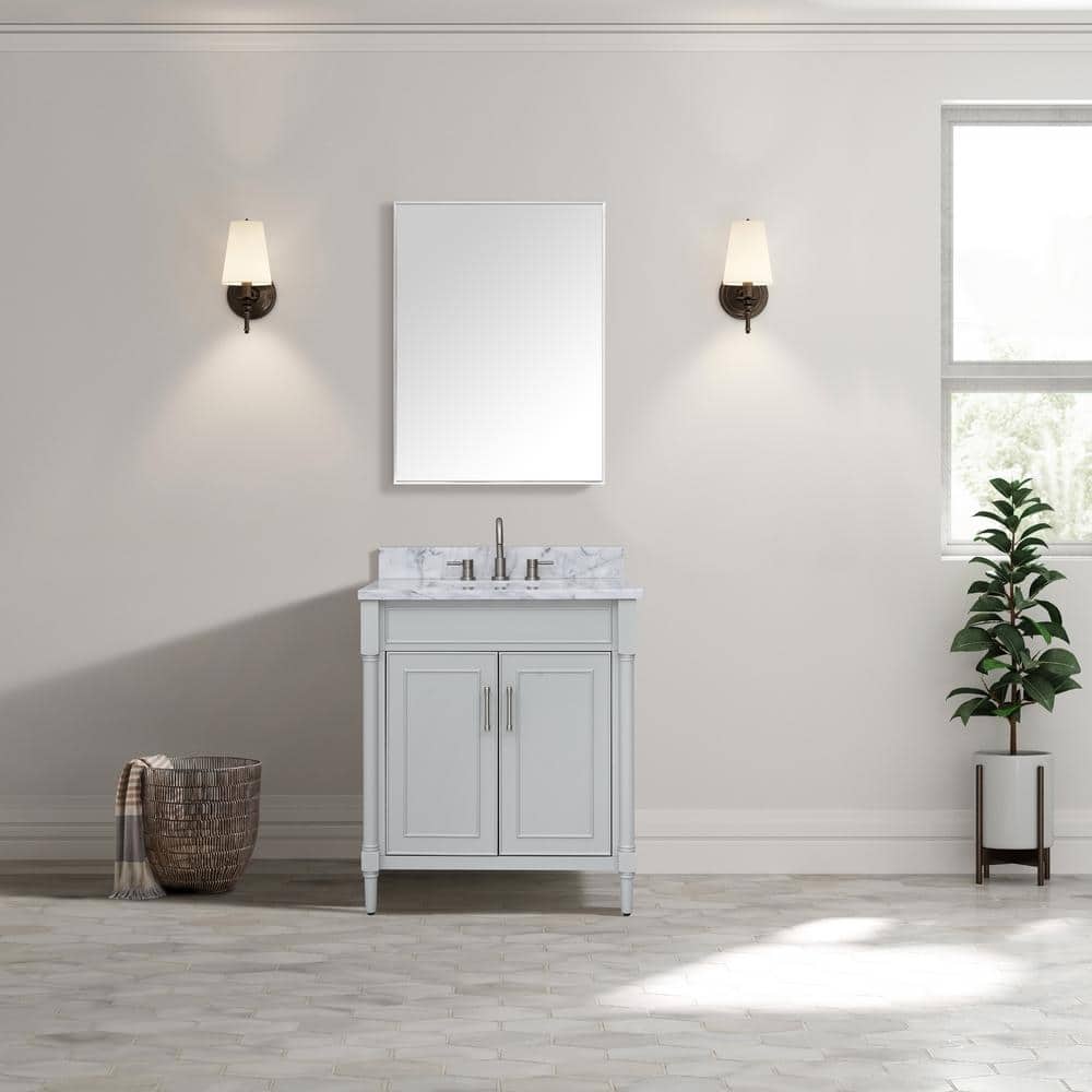 Light Gray Freestanding Single Vanity with Carrara Marble Top
