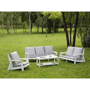 HIPS 3-Seater Wood Grain Outdoor Garden Couch, with Grey/Beige Cushion