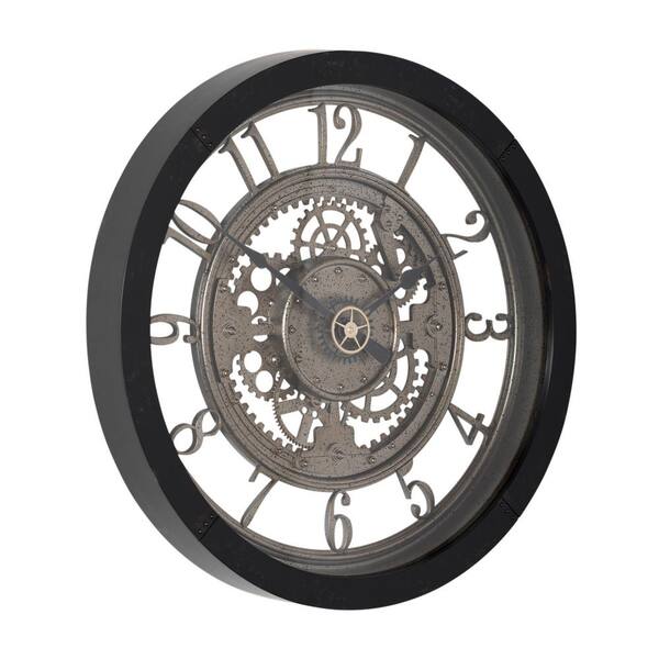 Studio Designs Home Pinnacle Large 24 Inch Decorative Vintage Industrial Gear Wall Clock With Large Arabic Numerals Glass Open Face The Home Depot