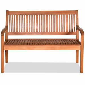 50 in. 2-Person Brown Eucalyptus Wood Outdoor Bench