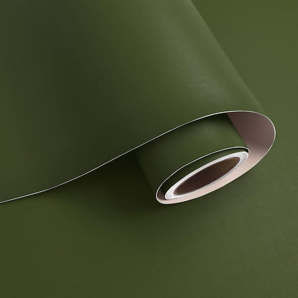 Olive Green Matte Peel and Stick Wallpaper Roll (Set of 1)