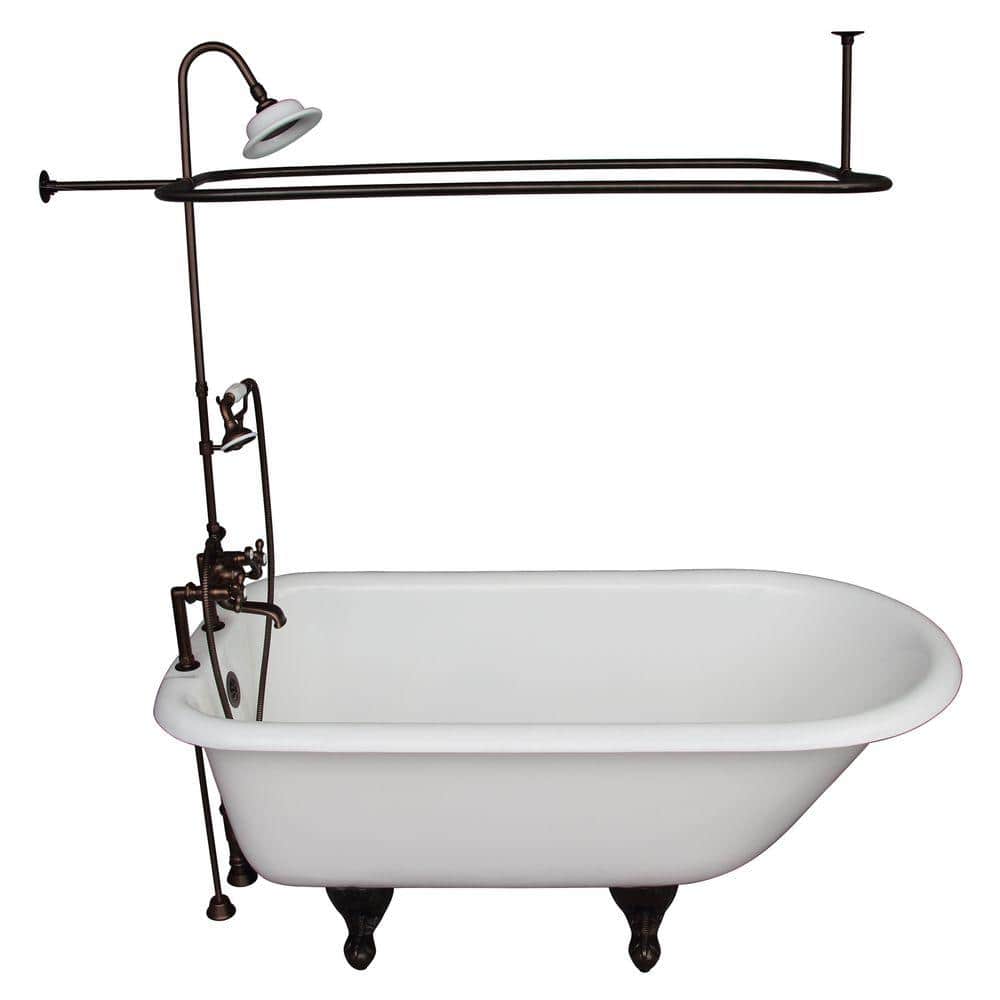 5.6 ft. Cast Iron Ball and Claw Feet Roll Top Tub in White with Oil Rubbed 