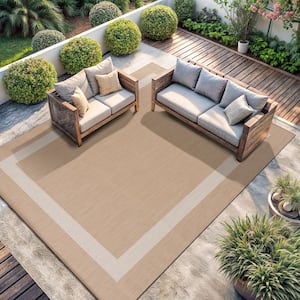 Beige/White 6 ft. x 9 ft. Bordered Indoor/Outdoor Area Rug