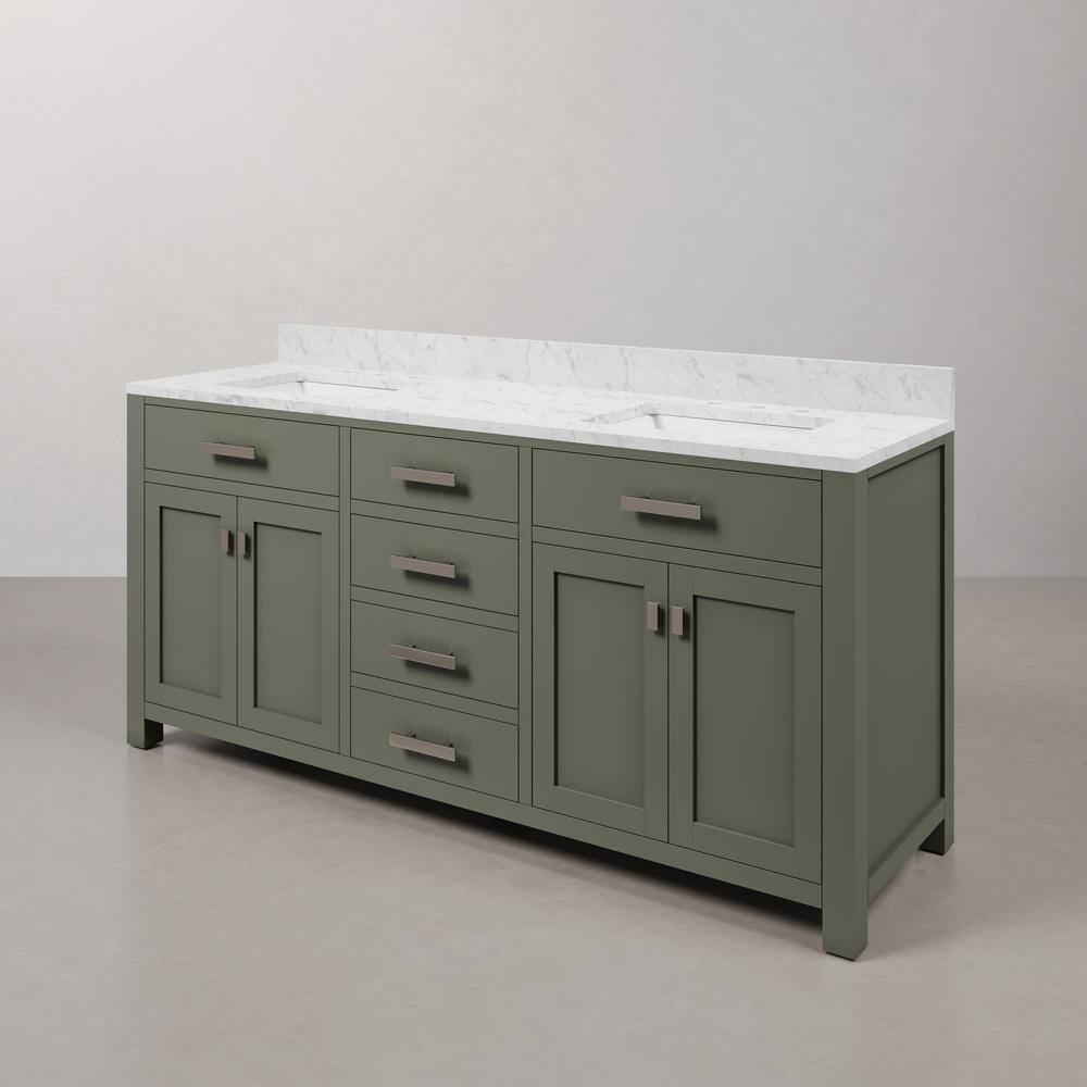 Madison 72" Glacial Green Double Sink Vanity with Marble Top