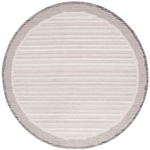 Jade 7 ft. x 7 ft. Ivory/Beige Black Border Striped Modern Round Area Rug