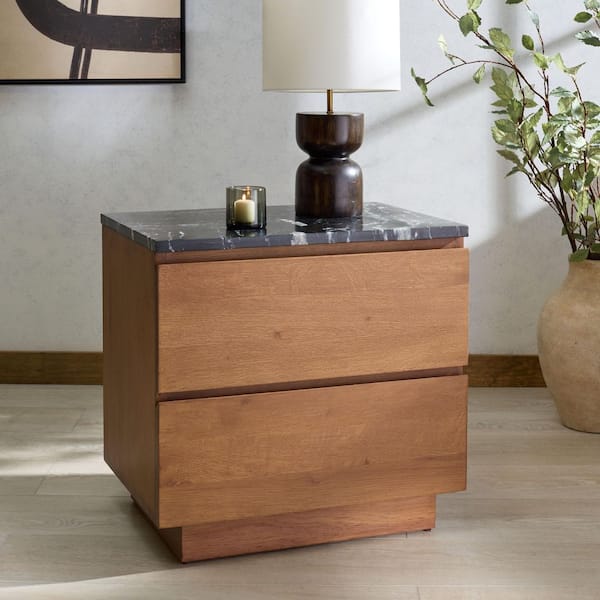 Lilybelle Walnut/Black 2 Drawer Nightstand
