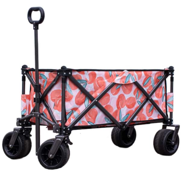 4.6 cu. ft. Utility Steel Park Garden Cart Tool Customized Color Folding Camping Trolley Outdoor Picnic Beach Wagon,Pink