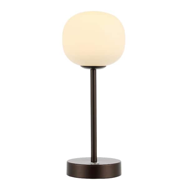 Natalia 12.25 in. Oil Rubbed Bronze/White Bohemian Farmhouse Iron Rechargeable Integrated LED Table Lamp