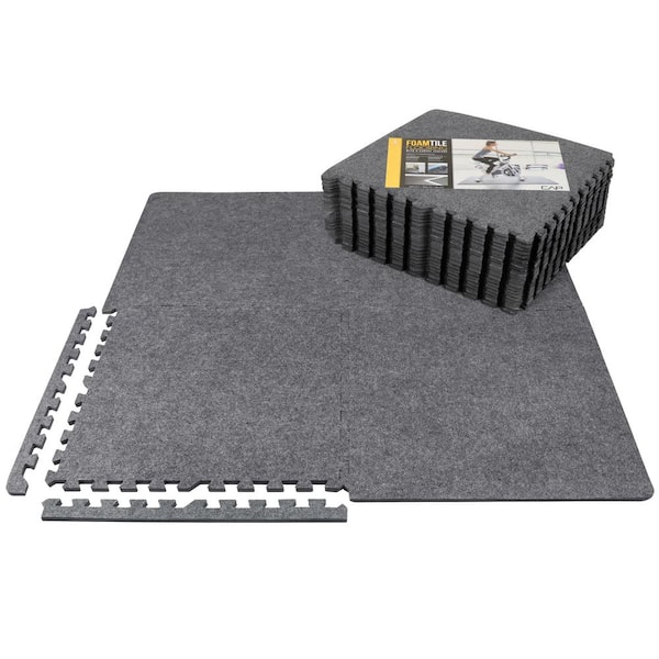 Cap Carpet Texture Top Gray 24 in. x 24 in. x 12 mm Interlocking Mats for Home Gym, Kids Room & Living Room (48 Sq. ft.)