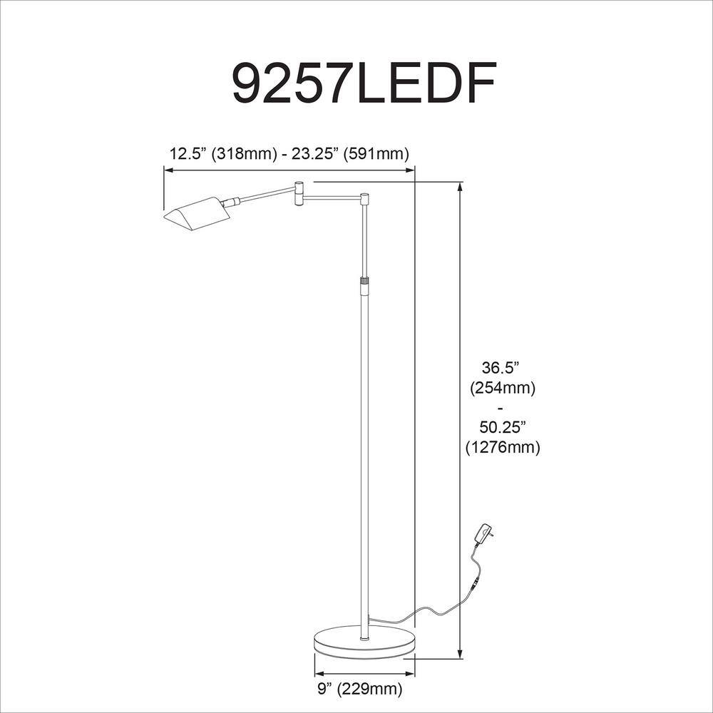Adjustable Black LED Swing Arm Floor Lamp with Dimmer Control