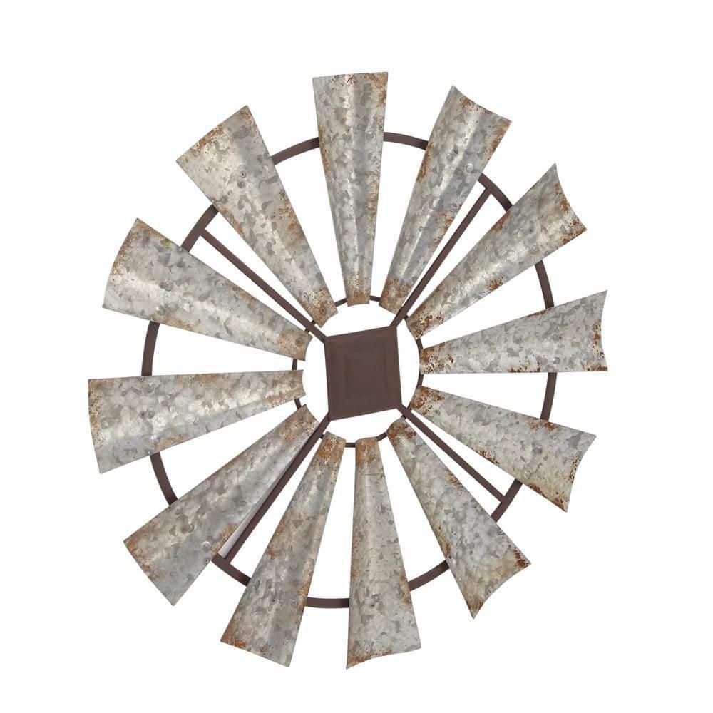Silver Distressed Galvanized Metal Windmill Wall Sculpture