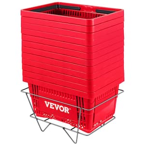 Shopping Basket 16.9 in. x 11.8 in. x 8.7 in. Store Baskets with Durable PE Material for Supermarket, Red (12-Pieces)