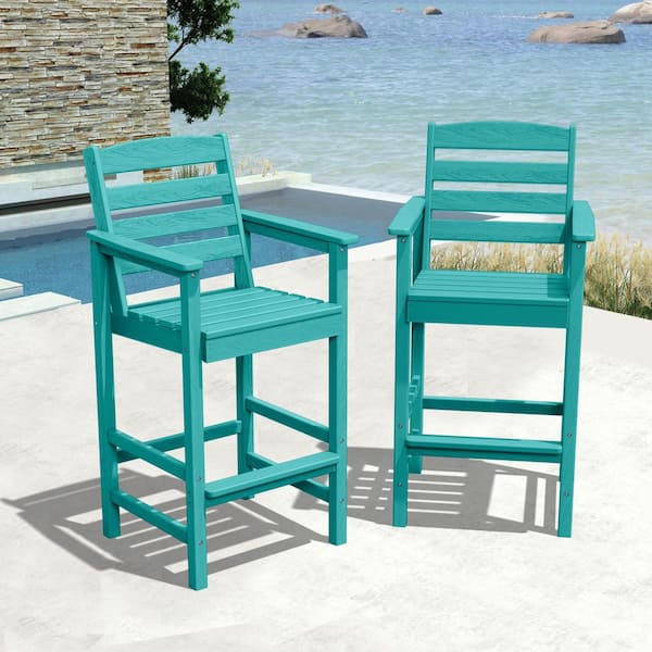 JEAREY 2-Piece HDPE Plastic Adirondack Outdoor Bar Stools in Aruba Blue
