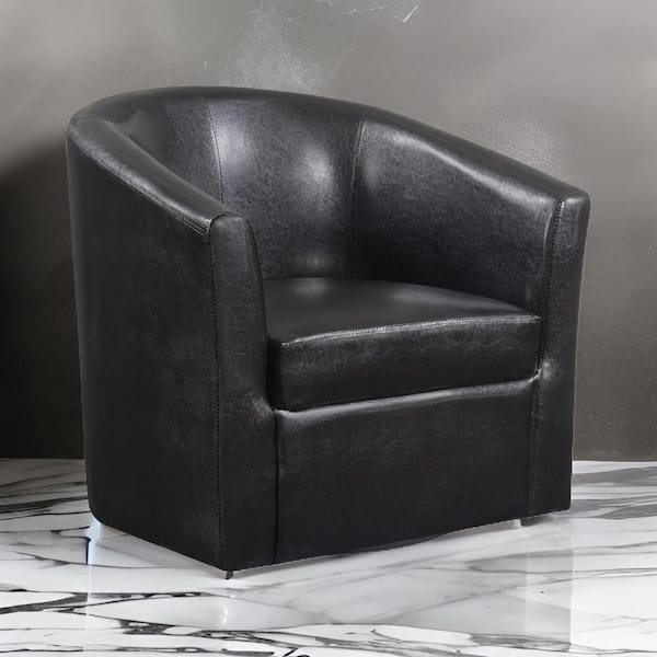 Benjara Brown Faux Leather Arm Chair with Barrel Back and Sloped Arms