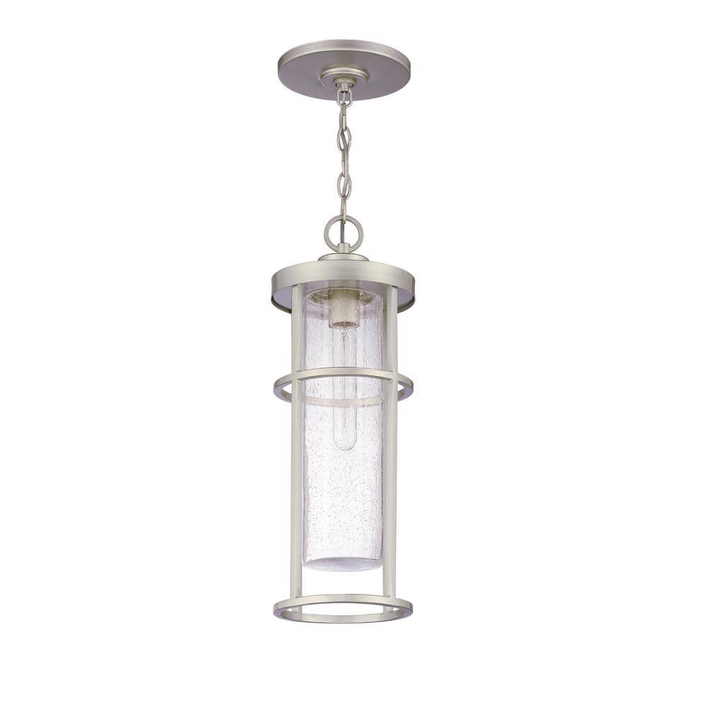 Satin Aluminum Outdoor Pendant Light with Clear Glass Shade