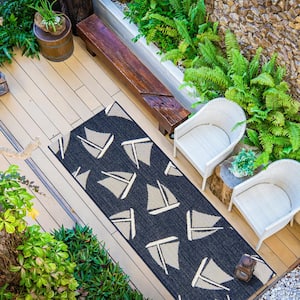 Paseo Boats Navy/Ivory 2 ft. x 6 ft. Indoor/Outdoor Area Rug