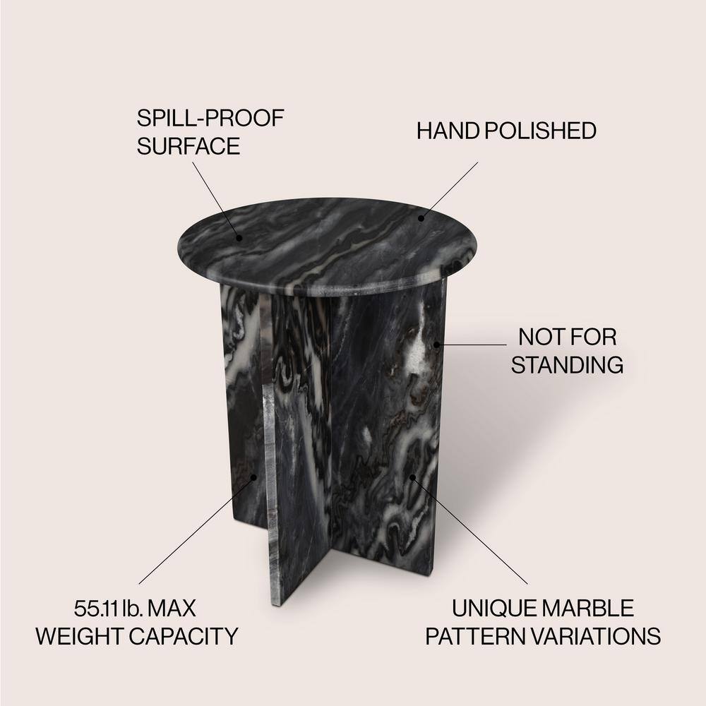 Gray Marble Round X-Shaped End Table