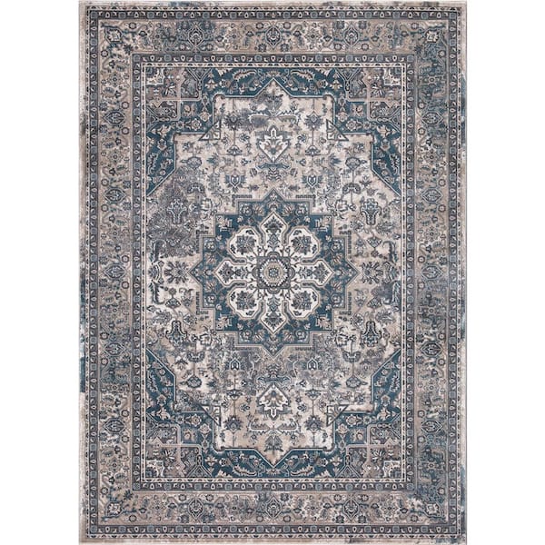 Home Decorators Collection Angora Blue Doormat 3 ft. x 5 ft. Medallion Area Rug