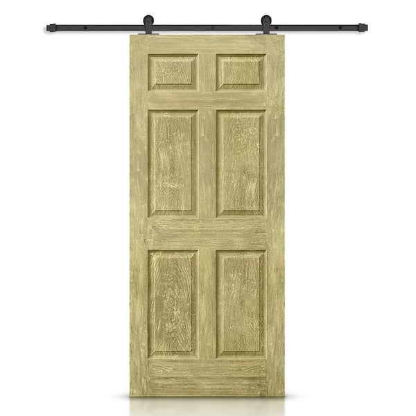 CALHOME 30 in. x 80 in. Antique Gold Paint Composite MDF 6 Panel Interior Sliding Barn Door with Hardware Kit