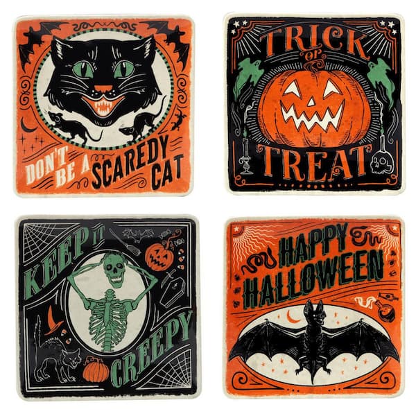 Scaredy Cat Multicolored Earthenware Dessert Plate 8.5 in. Assorted (Set of 4)
