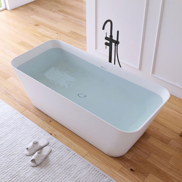 67 in. x 29.5 in. Stone Resin Solid Surface Matte Flatbottom Freestanding Soaking Bathtub in White