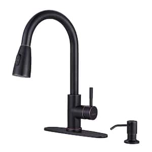 Single Handle Pull Down Sprayer Kitchen Faucet with Deckplate and Soap Dispenser in Oil Rubbed Bronze