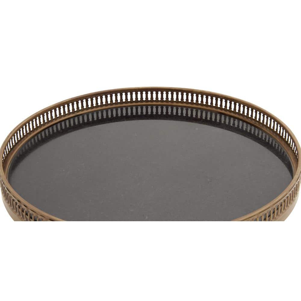 Black Round Metal and Stone Accent Table with Graduated Legs