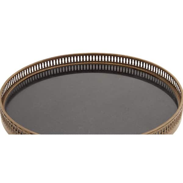 Litton Lane 18 in. Black Large Round Marble End Accent Table with Tray Top