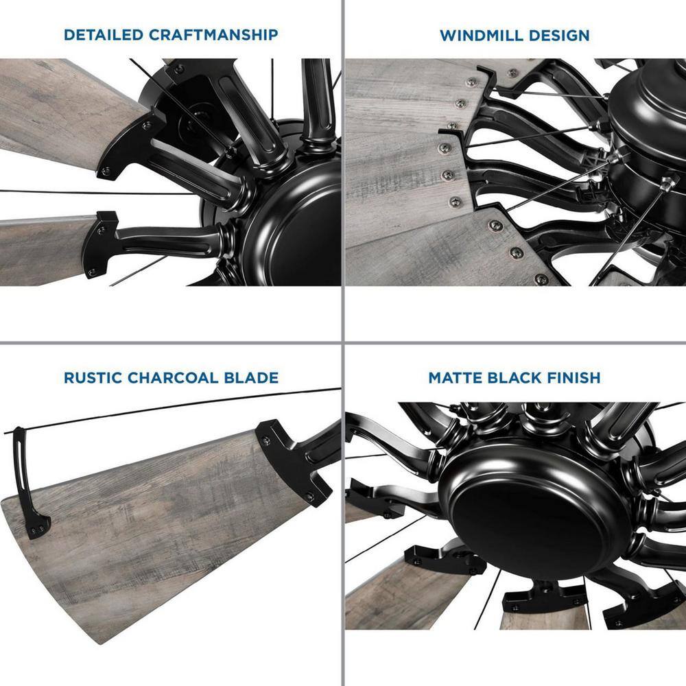 60-Inch Matte Black Windmill Ceiling Fan with Remote