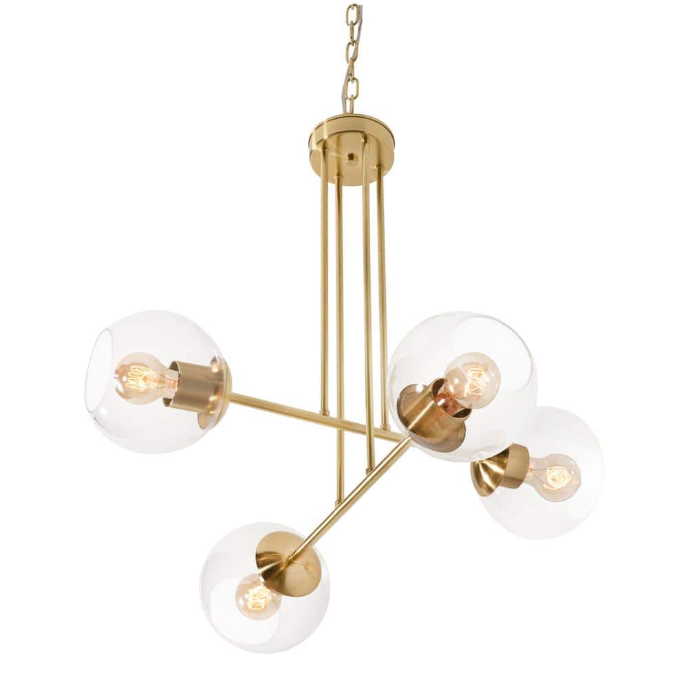 Jamie 25" Satin Brass and Clear Glass Globe Pendant Light