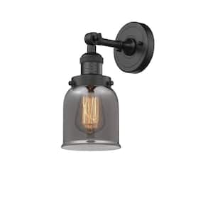 Franklin Restoration Bell 5 in. 1 Light Matte Black Wall Sconce with Plated Smoke Glass Shade