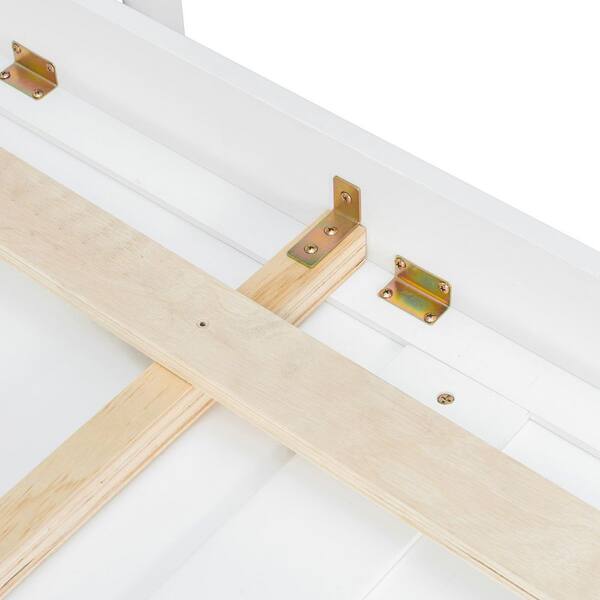 Polibi White Wood Frame Twin Size Murphy Bed with Top Cabinet