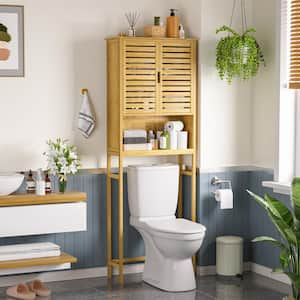 24.4 in. W x 66.9 in. H x 9.5 in. D Yellow Bamboo Bathroom Over-the-Toilet Storage with Removable Shelf and Doors