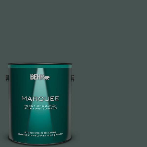 BEHR MARQUEE 1 gal. #MQ6-44 Black Evergreen One-Coat Hide Semi-Gloss Enamel Interior Paint & Primer