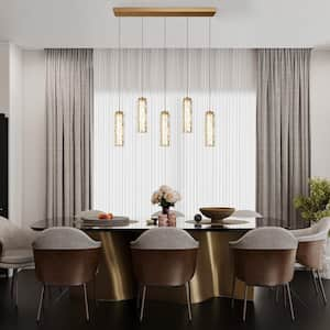 Iatreia 5-Light dimmable Integrated LED Plating Brass Linear Chandelier with Glacial Handmade Glass