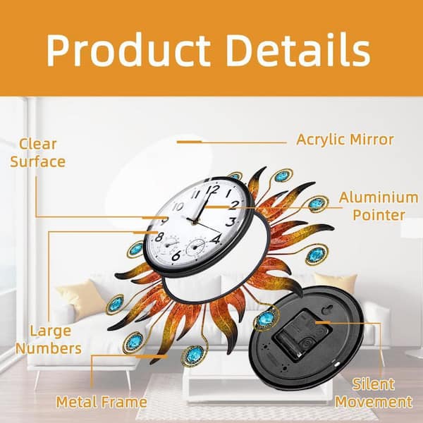 Phewnyzo 13in Sun Outdoor Clock with Thermometer and Hygrometer