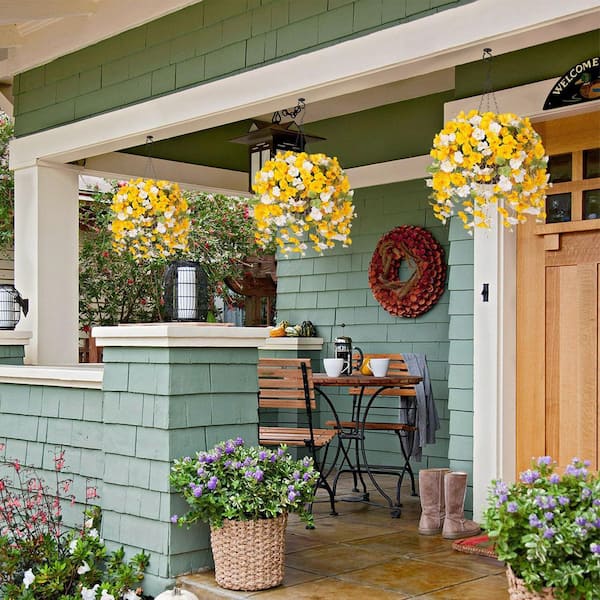 フラワー・ガーデニング Hoa 21.6 in. Yellow Artificial Hibiscus Flowers with Basket for