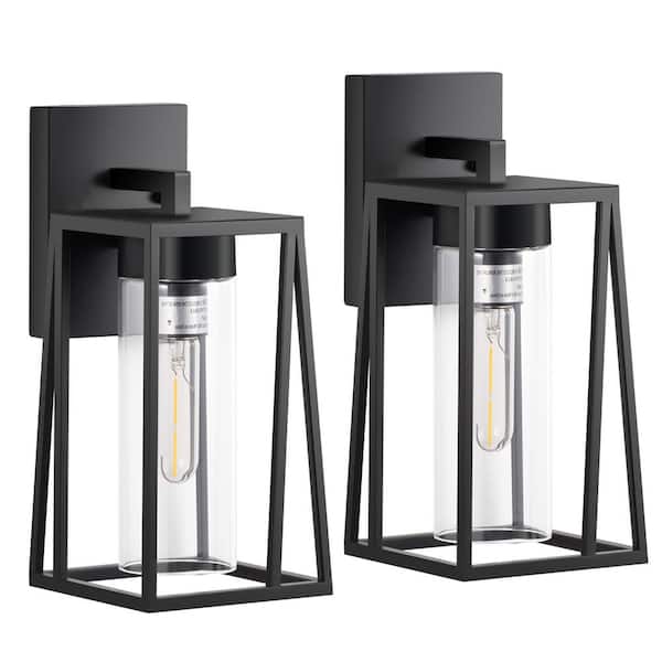 HKMGT Black Outdoor Hardwired Wall Lantern Sconce Trapezoid Wall Light with No Bulbs Included