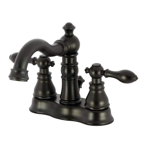 Kingston Brass American Classic 4 in. Centerset 2-Handle Bathroom Faucet with Pop-Up Drain in Matte Black