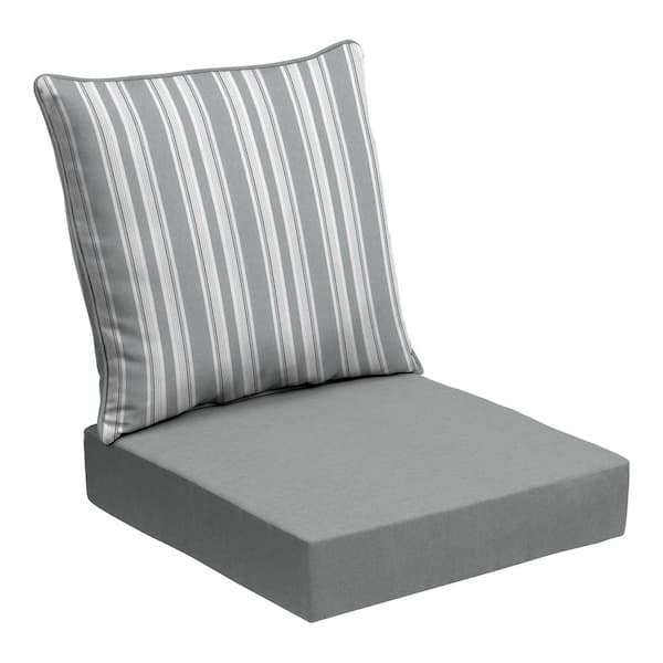 ARDEN 24 in. x 24 in. Oceantex Outdoor Deep Seating Outdoor Lounge Chair Cushion Set Pebble Grey Stripe