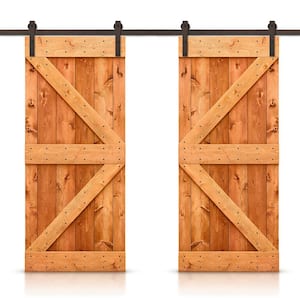 76 in. x 84 in. K Series Red Walnut Stained Solid Knotty Pine Wood Interior Double Sliding Barn Door with Hardware Kit