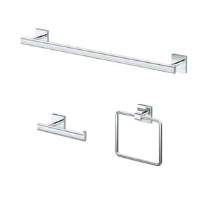 Form 3-Pieces Bath Hardware Set with 18 in. Towel Bar, Toilet Paper Holder and Towel Ring in Chrome