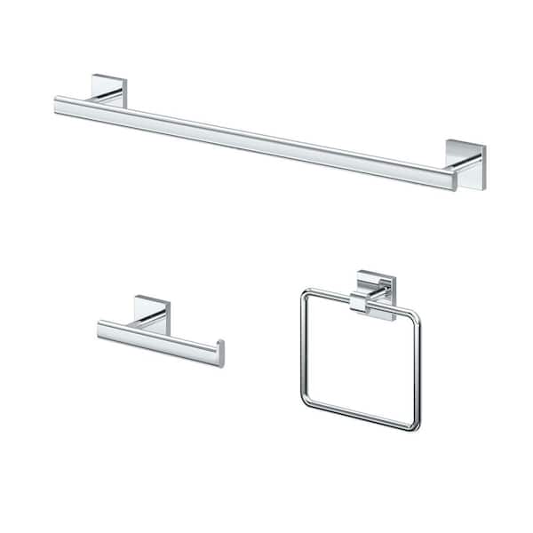 Gatco Form 3-Pieces Bath Hardware Set with 18 in. Towel Bar, Toilet Paper Holder and Towel Ring in Chrome