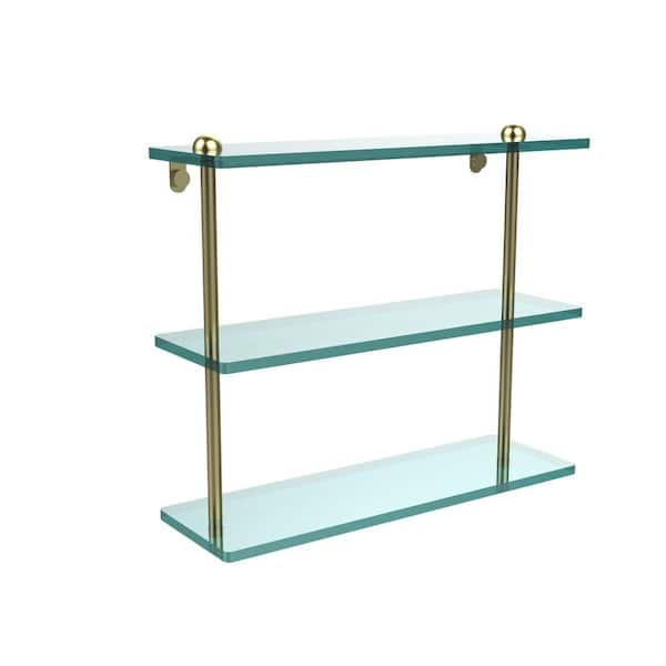 Allied Brass 16 in. L x 15 in. H x 5 in. W 3-Tier Clear Glass Bathroom Shelf in Satin Brass