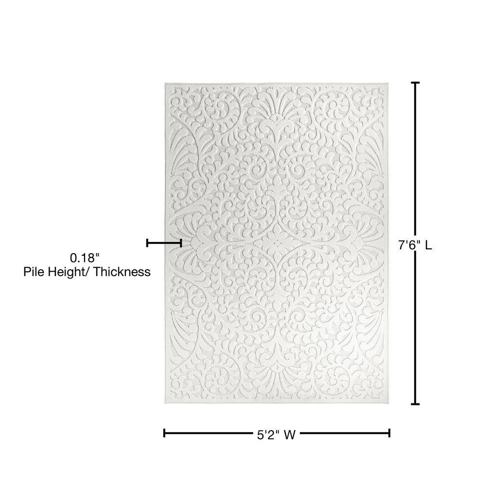 Natural Ivory Floral High-Low Indoor/Outdoor Area Rug