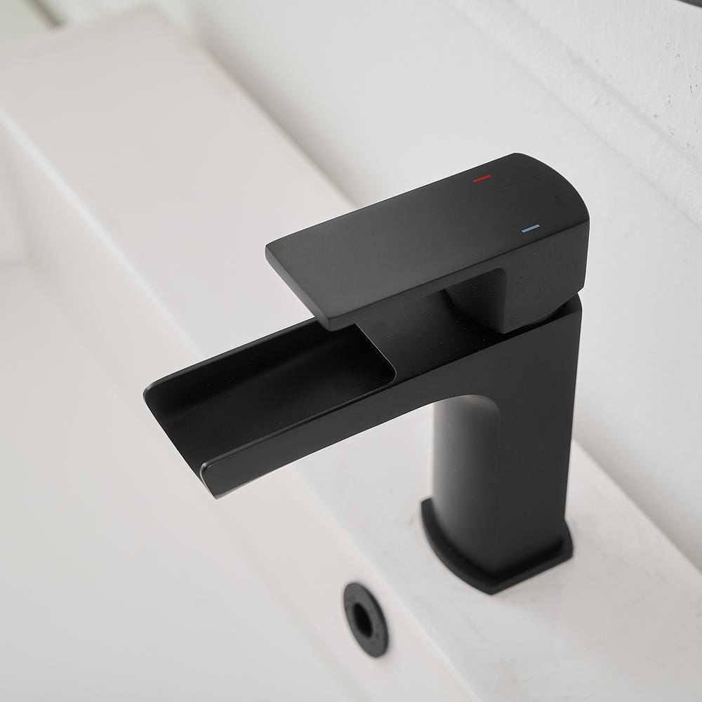 Matte Black Single-Handle Waterfall Bathroom Faucet with Drain Assembly