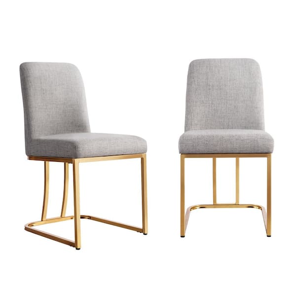 Dovelina 19 in. Gray Fabric Upholstered Dining Chairs with Steel Gold Legs (Set of 2)