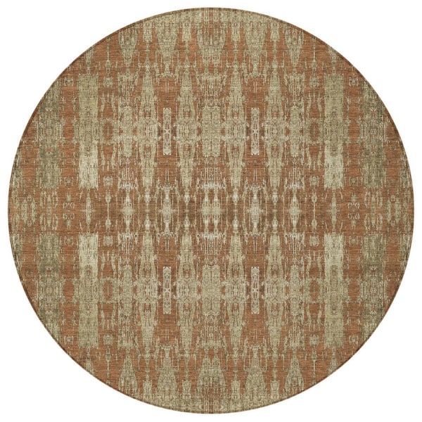 Orange, Taupe, Beige 8 Round ft. Woven Moroccan Polyester Round Indoor / Outdoor Area Rug