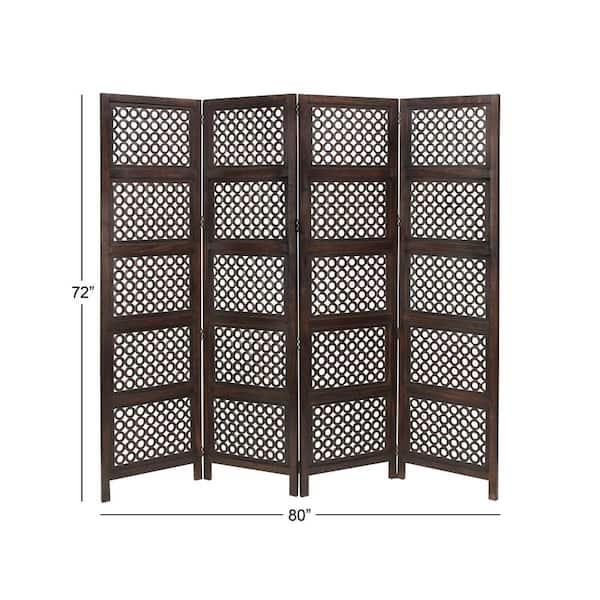 6 ft. Brown 4 Panel Floral Handmade Hinged Foldable Partition Room Divider Screen with Intricately Carved Designs